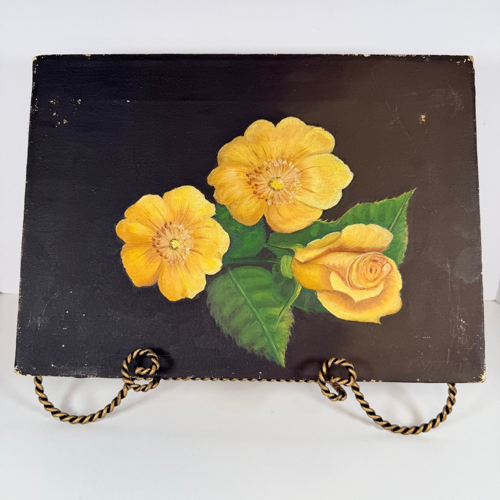 Moody floral oil‎ painting on canvas yellow and black
